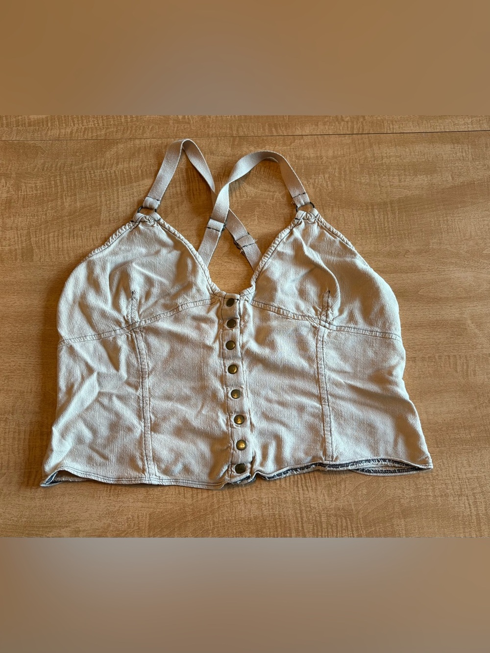 Intimately by Free People Tan Button-Front Cropped Tank